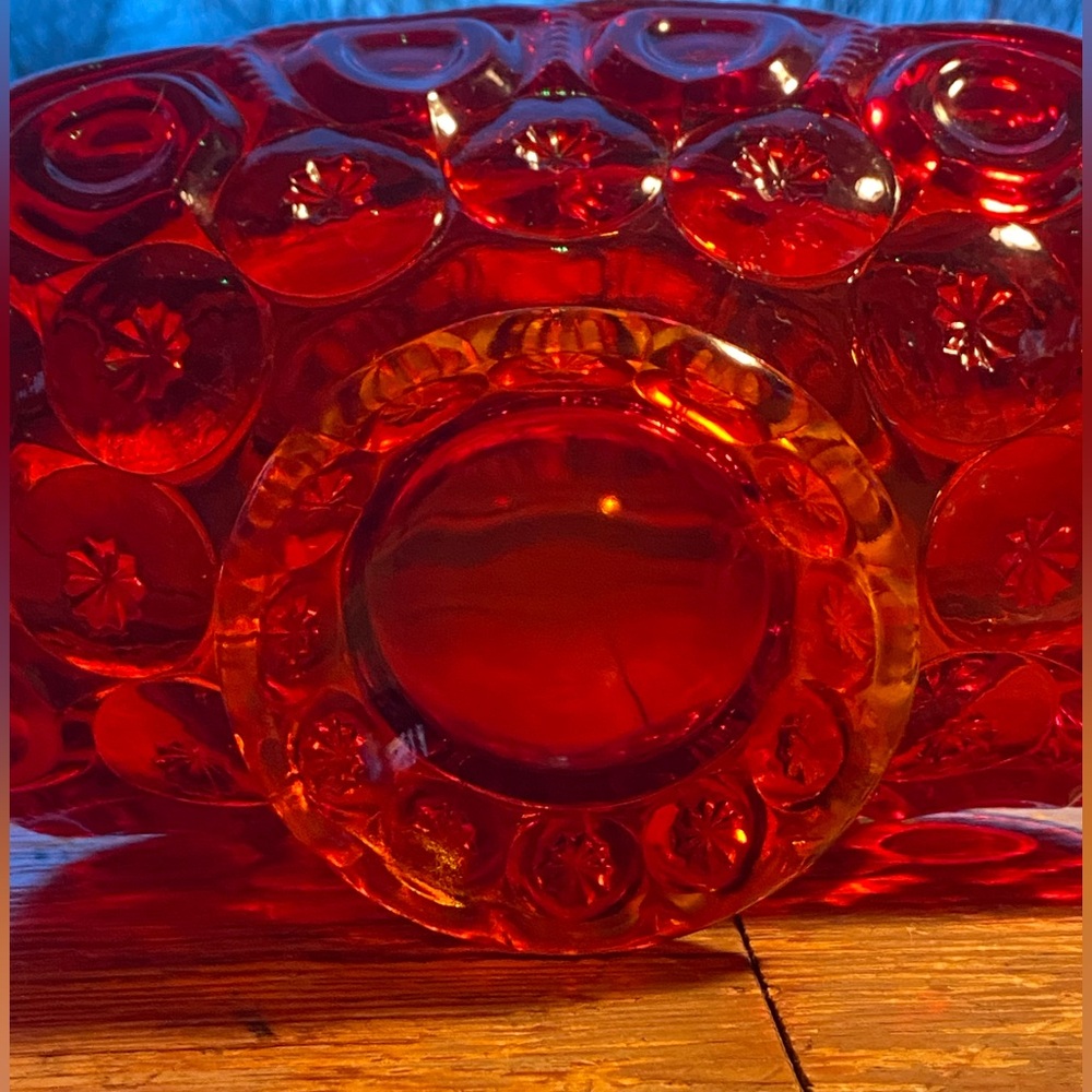Vintage L.E. Smith “Moon and Stars” Amberina banana boat bowl - Picture 9 of 14